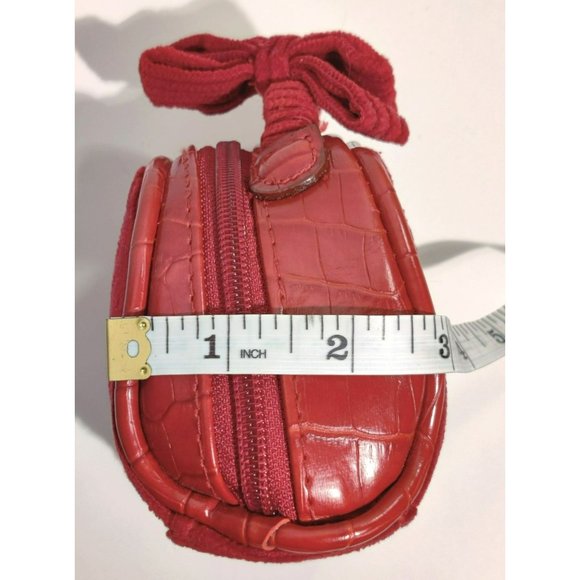 Mini Red Corduroy Cotton Full Zip Jewelry Travel Bag Bow on Handle Inside Pocket - Picture 15 of 15